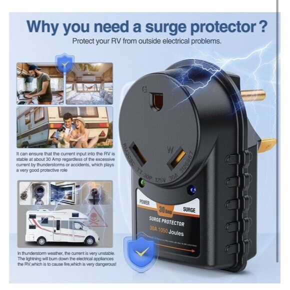 125V 30 Amp Surge Protector For Rv Led Camper Trailer Wiring Plug - Picture 4 of 5